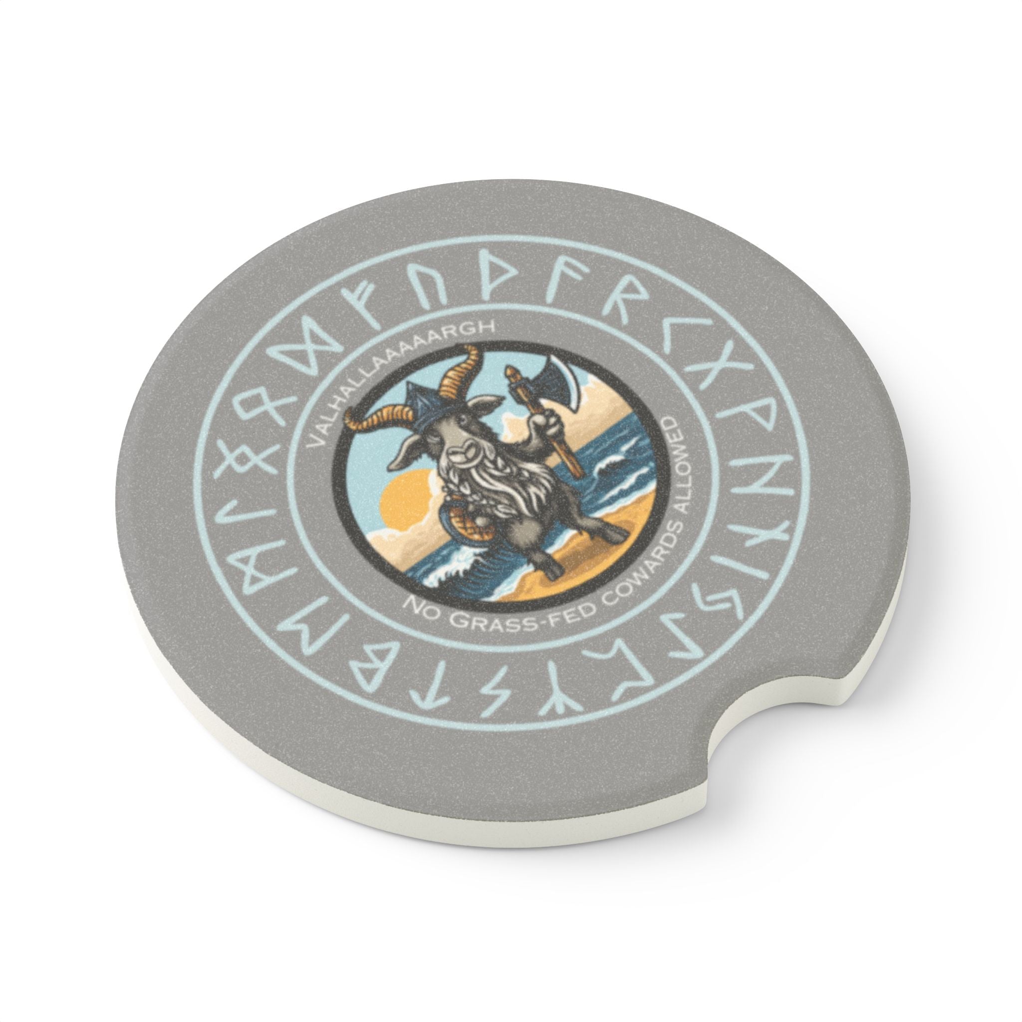 🐐⚔️ Valhallaaaaargh Soapstone Car Coaster – No Grass-Fed Cowards Allowed