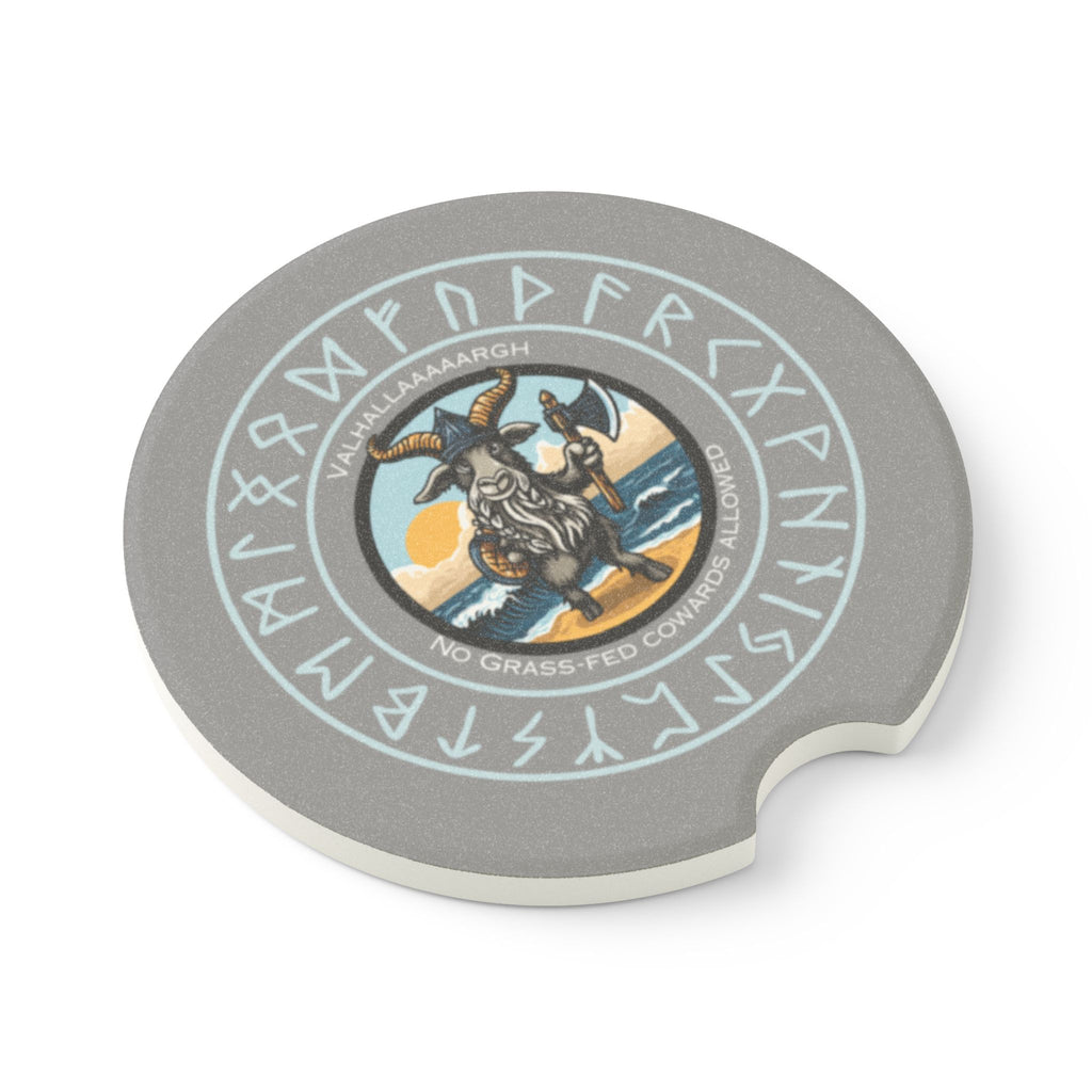 🐐⚔️ Valhallaaaaargh Soapstone Car Coaster – No Grass-Fed Cowards Allowed