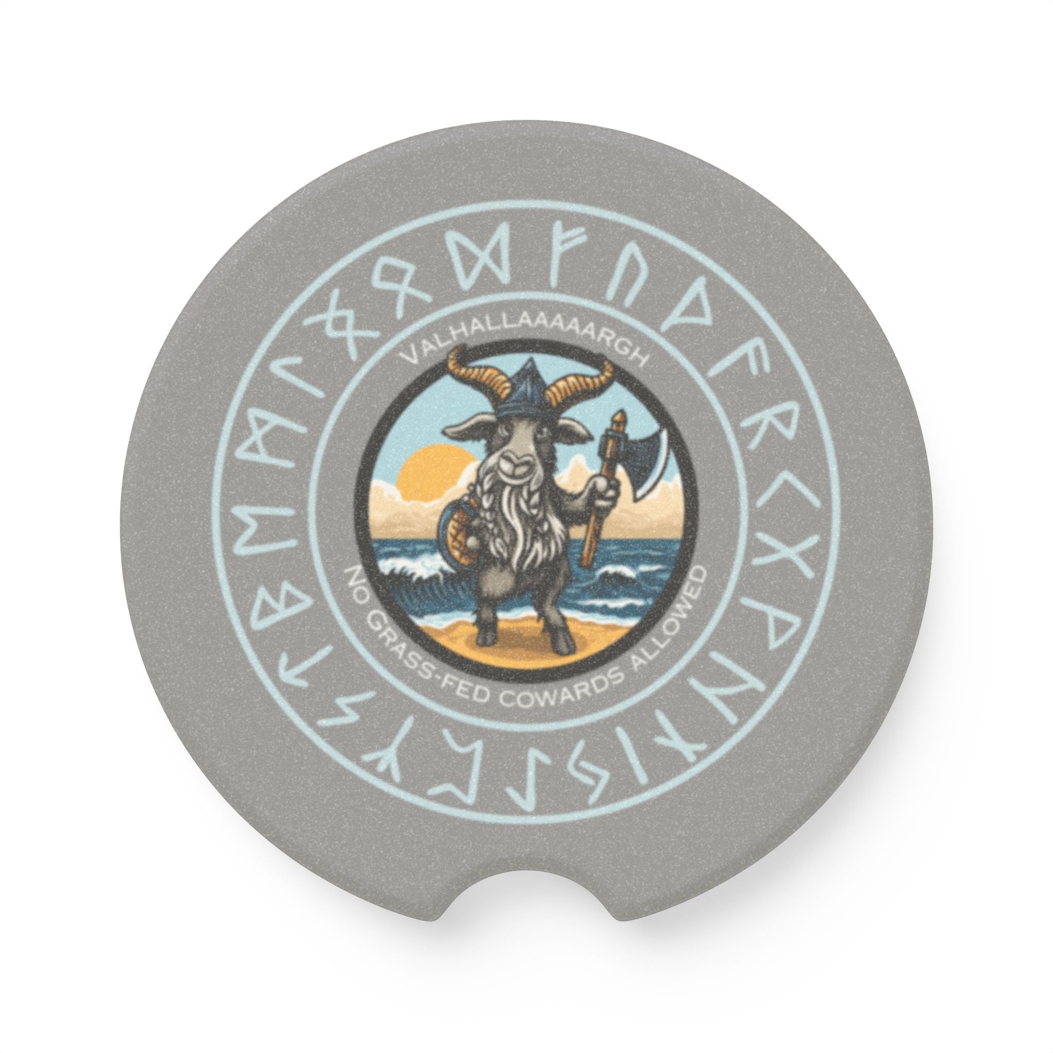 🐐⚔️ Valhallaaaaargh Soapstone Car Coaster – No Grass-Fed Cowards Allowed
