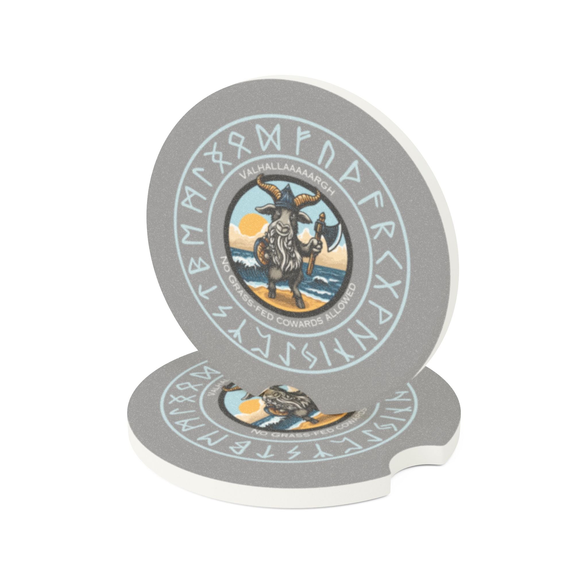 🐐⚔️ Valhallaaaaargh Soapstone Car Coaster – No Grass-Fed Cowards Allowed